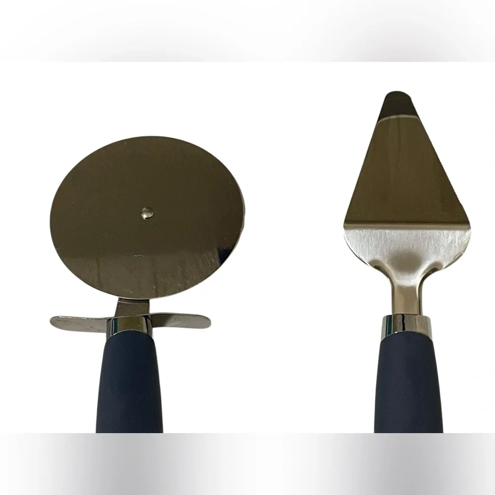 Modern Pantry Pizza Cutter Pie Server Set Stainless Steel‎ Navy Handle Kitchen